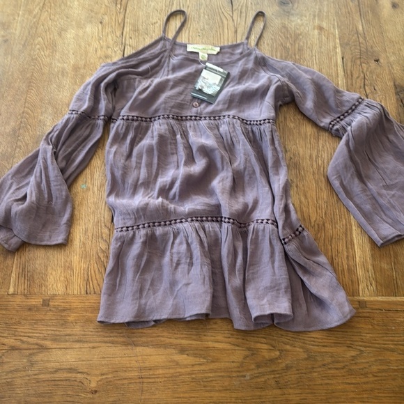 UO Staring At Stars Boho Purple Cold Shoulder Top - Picture 2 of 5